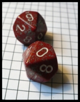 Dice : Dice - 10D - Rounded Solid Red With Grey Speckles With White Numerals
